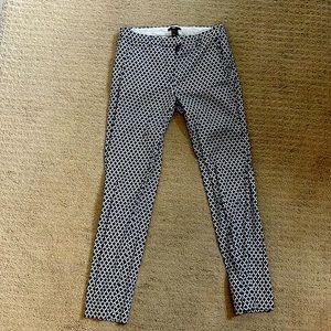 H&M geometric print blue and white printed trousers work cropped pants womens 6